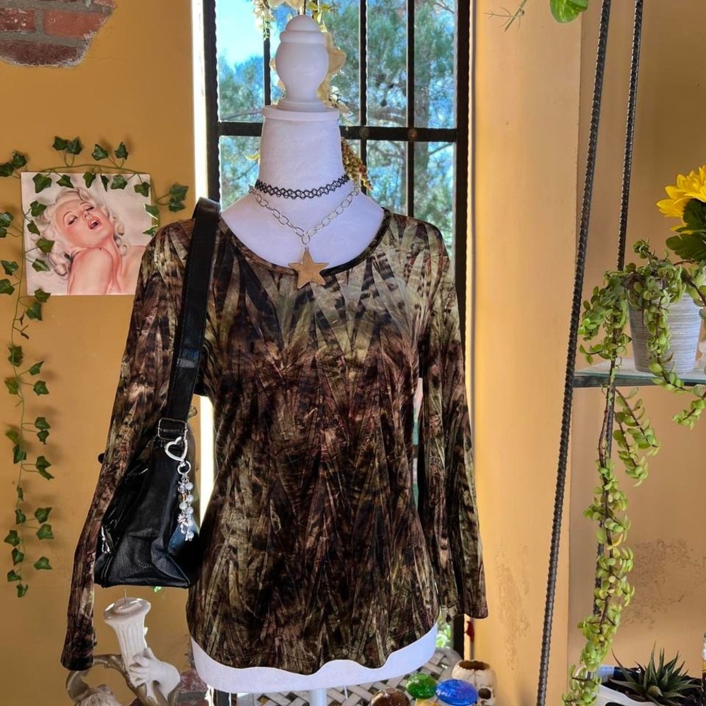 90s nomadic traders velvet abstract top earthy